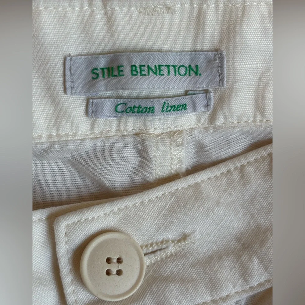 STILE BENETTON Linen Shorts White Cream Khaki Italy Bermuda ‎ Normcore Women 8